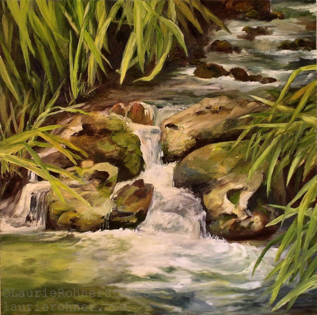 Original Nature Art Water Oasis Oil Painting Landscape by Laurie Rohner